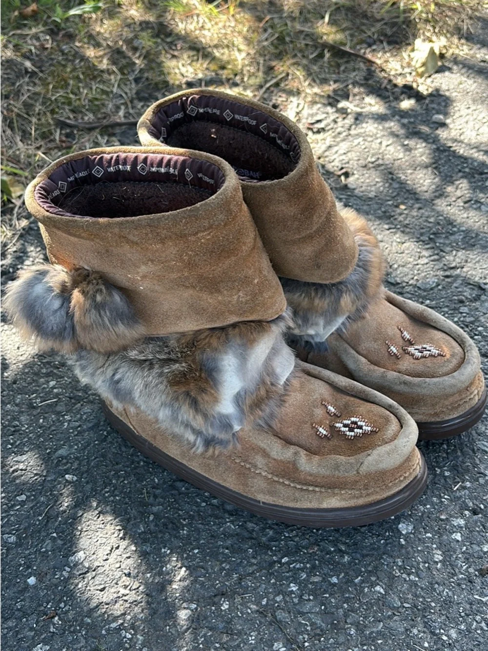 Kids Brown Faux-Fur Suede Winter Moccasin Boots